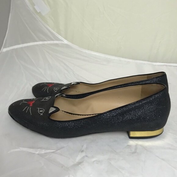 Charlotte Olympia Kitty Glitter Metallic Ballet Flats Cat Shoes Loafers Slides - Picture 4 of 15